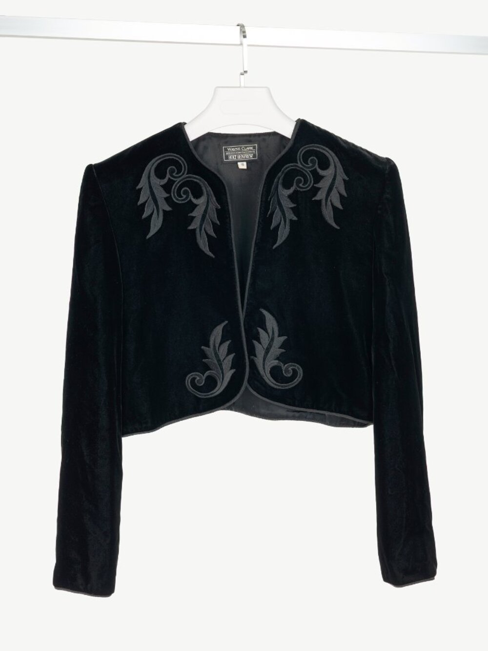 Wayne Clarke for Holt Renfrew Vintage Black Velvet Embroidered Cropped Jacket